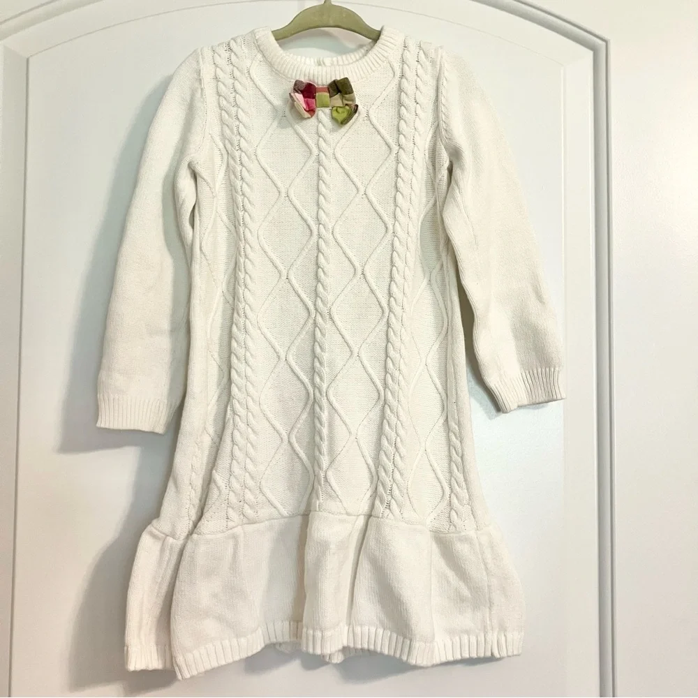 Gymboree Sweater Dress Bundle (2) Blue Polka Dot White Cable-Knit Girl’s Size 4T
